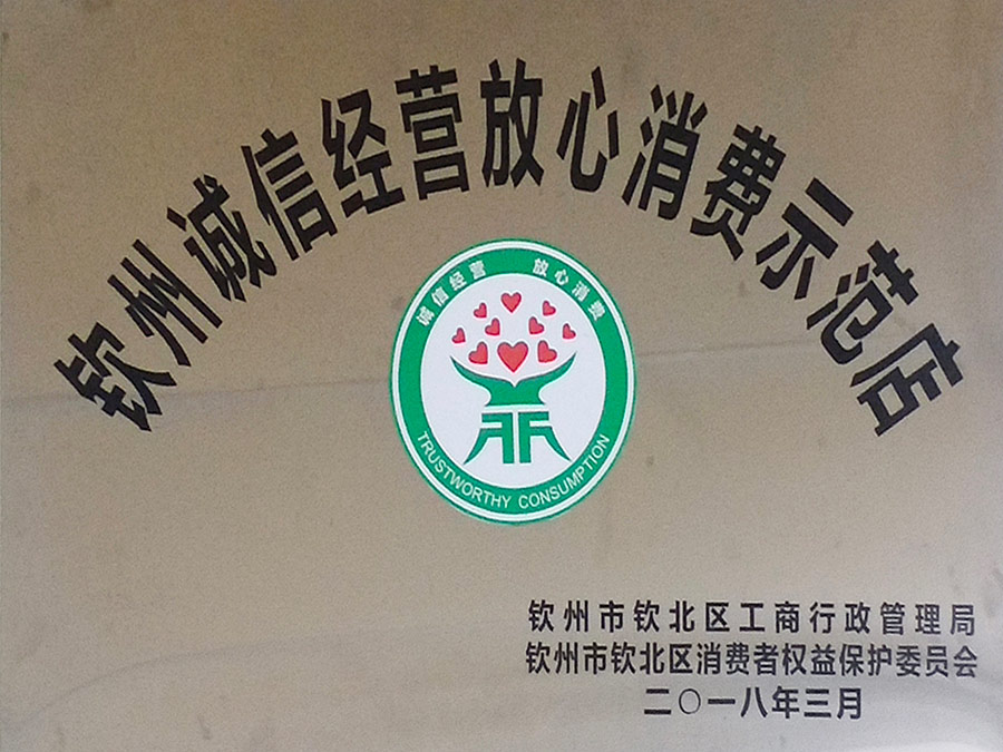 欽州誠信經營放心消費示範店 